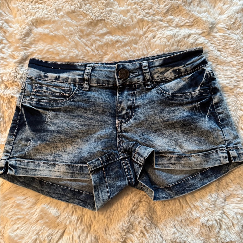 Indigo Rein Blue Jean Shorts with Distressed Finish